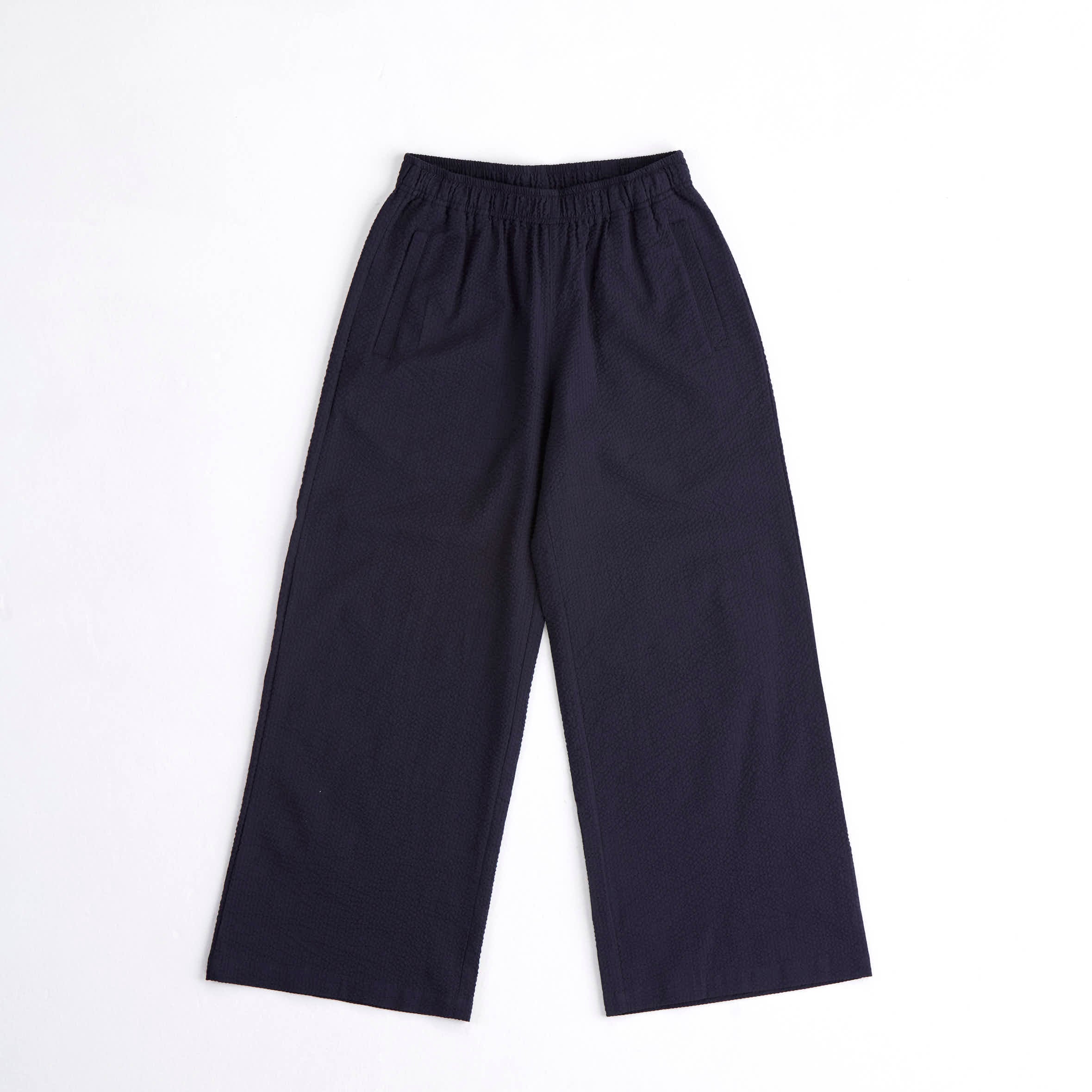arniko-rosa-hose-damen-navy-seersucker-bio-baumwolle image 1
