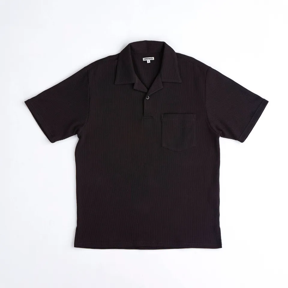 arniko-cricket-polo-schwarz-waffle-baumwolle-herren image 1