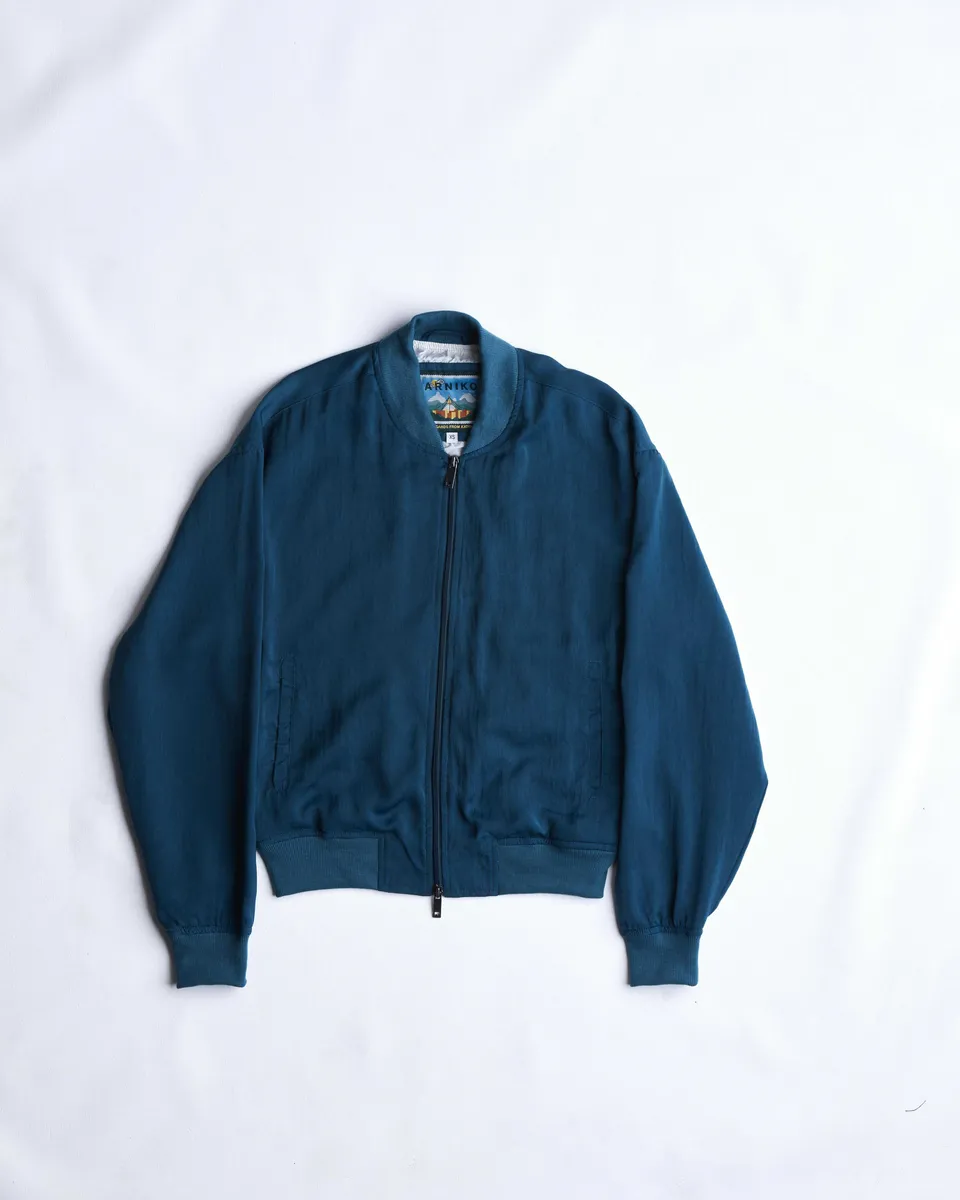 arniko-binam-jacke-blau-satin-mit-reissverschluss image 1
