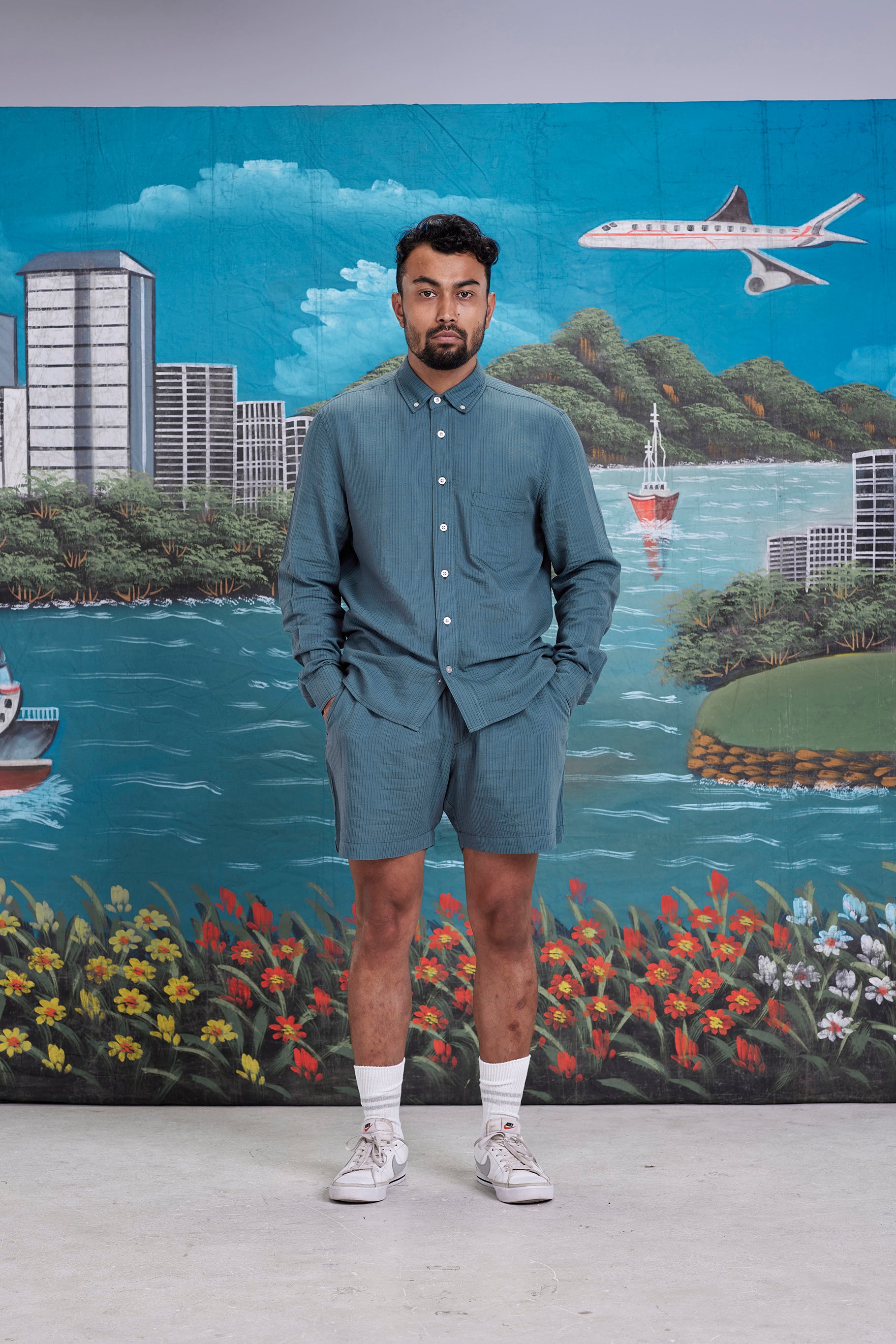 arniko-rishi-shorts-kurze-hose-banana-teal-unisex image 4