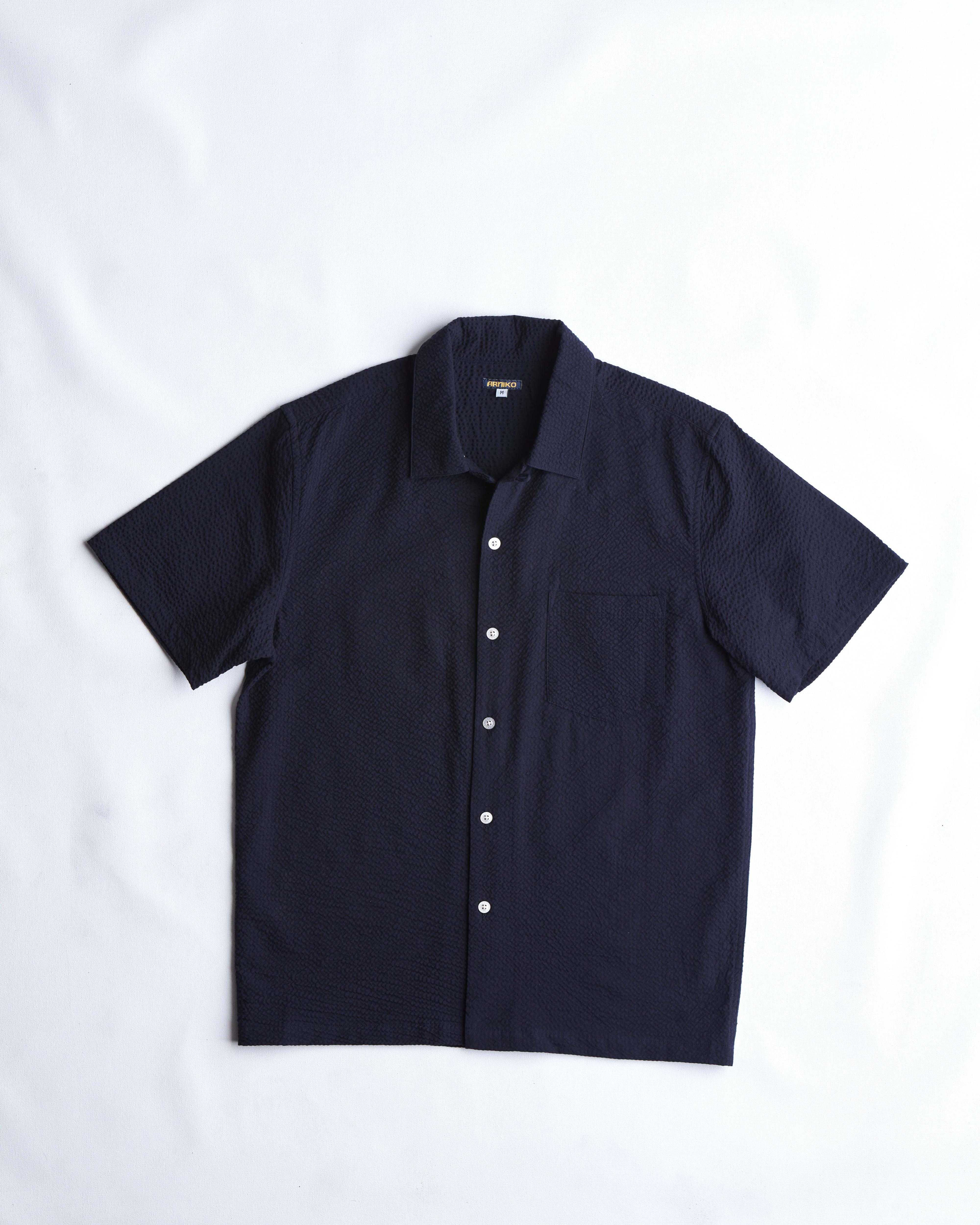 arniko-bobby-hemd-herren-navy-seersucker-bio-baumwolle image 1