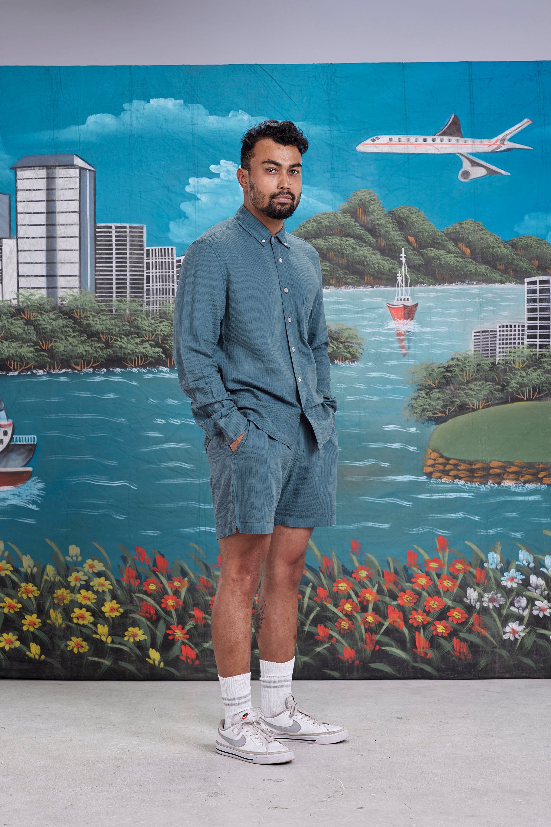 arniko-rishi-shorts-kurze-hose-banana-teal-unisex image 5